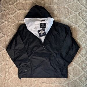 NWT- Charles River Apparel Black Hooded Windbreaker